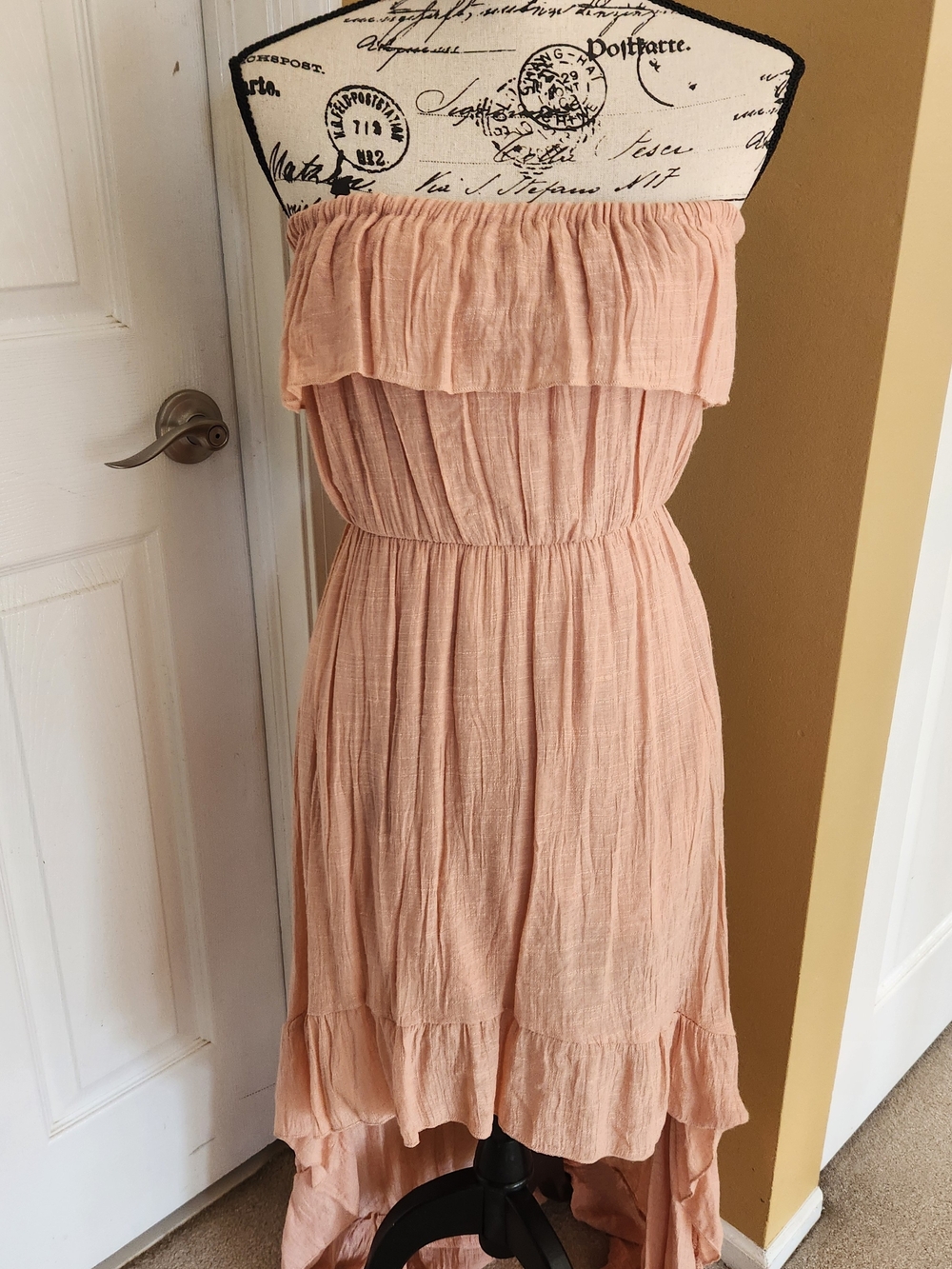 Love Culture Strapless Ruffle High-Low Dress in Blush